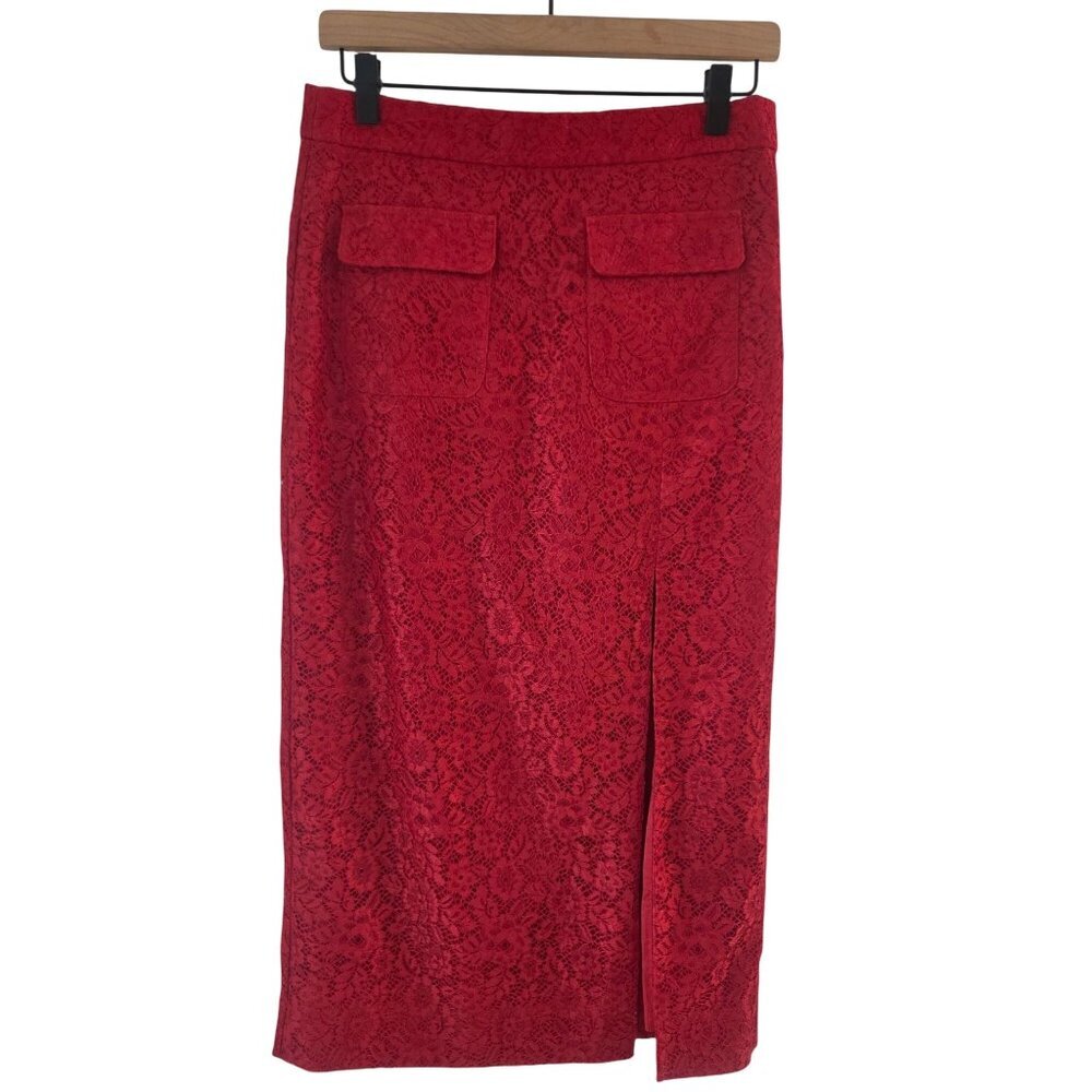 NWT J. Crew Side Slit Red Lace Pencil Skirt Midi Holiday Cocktail Office 4